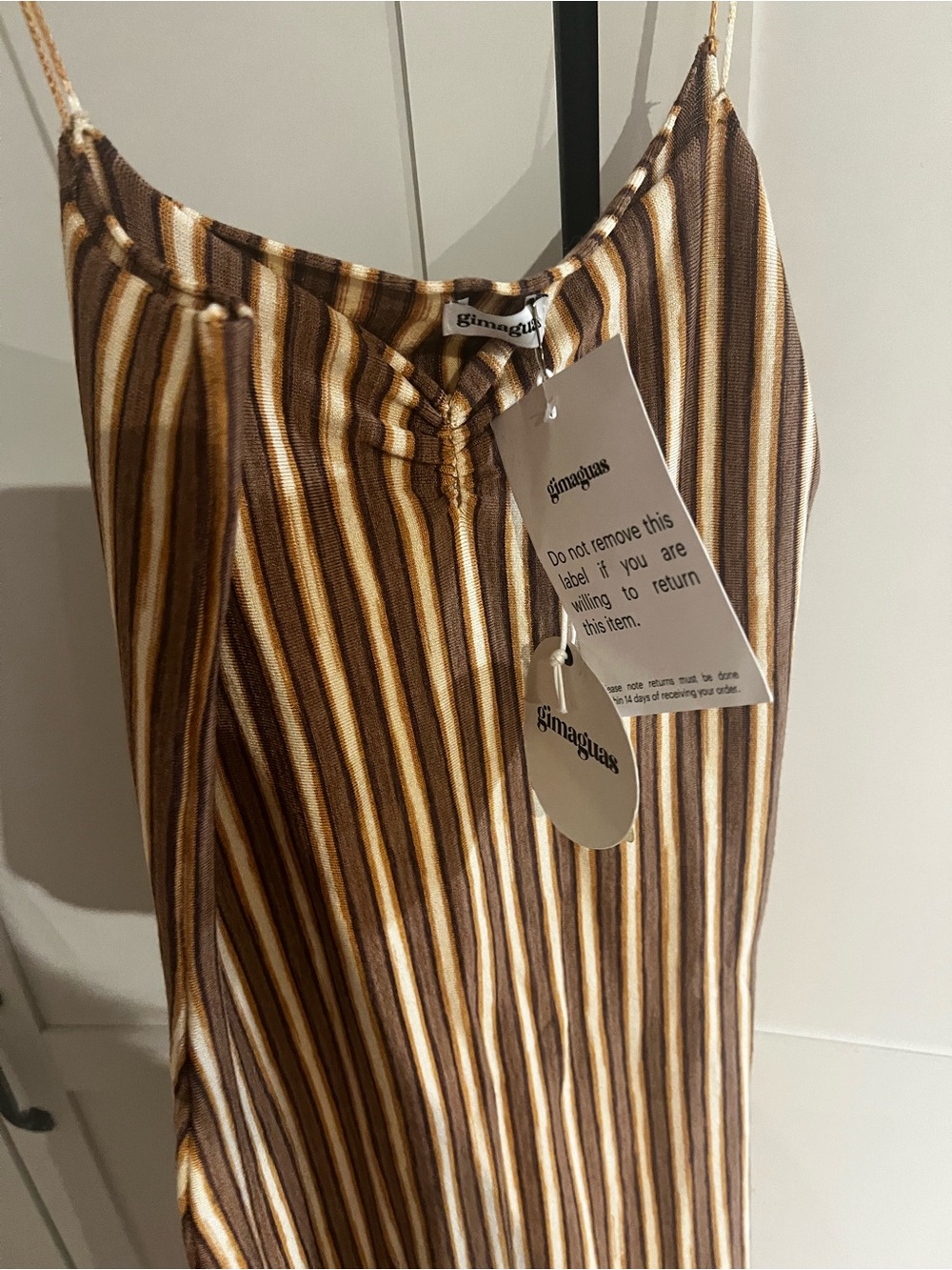 Gimaguas Brown and Cream Striped Slip Dress - Picture 2 of 4